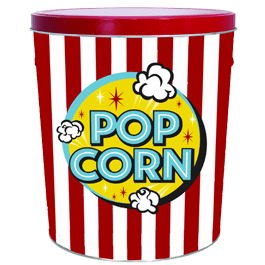 3.5 gallon decorative can with freshly popped pop corn theatre sign theme
