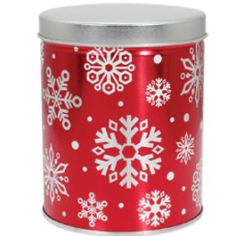 1 Quart decorative can with silver snowflakes on red theme