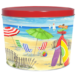 2 gallon decorative can with fun in the sun beach illustration theme