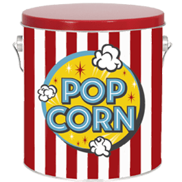 2 gallon decorative can with freshly popped pop corn theatre sign theme